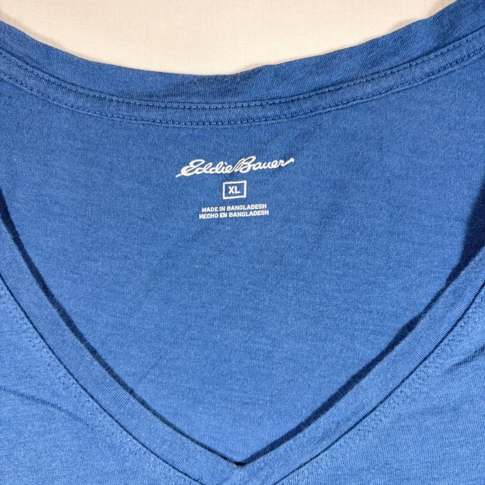Eddie Bauer Womens V-Neck T-Shirt Blue Short Sleeve Cotton Blend Casual Tee